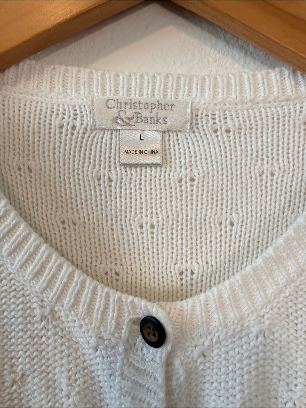 Vintage Classic White Cotton Ramie Pointelle Knit Cardigan Sweater Medium Large - Picture 2 of 8
